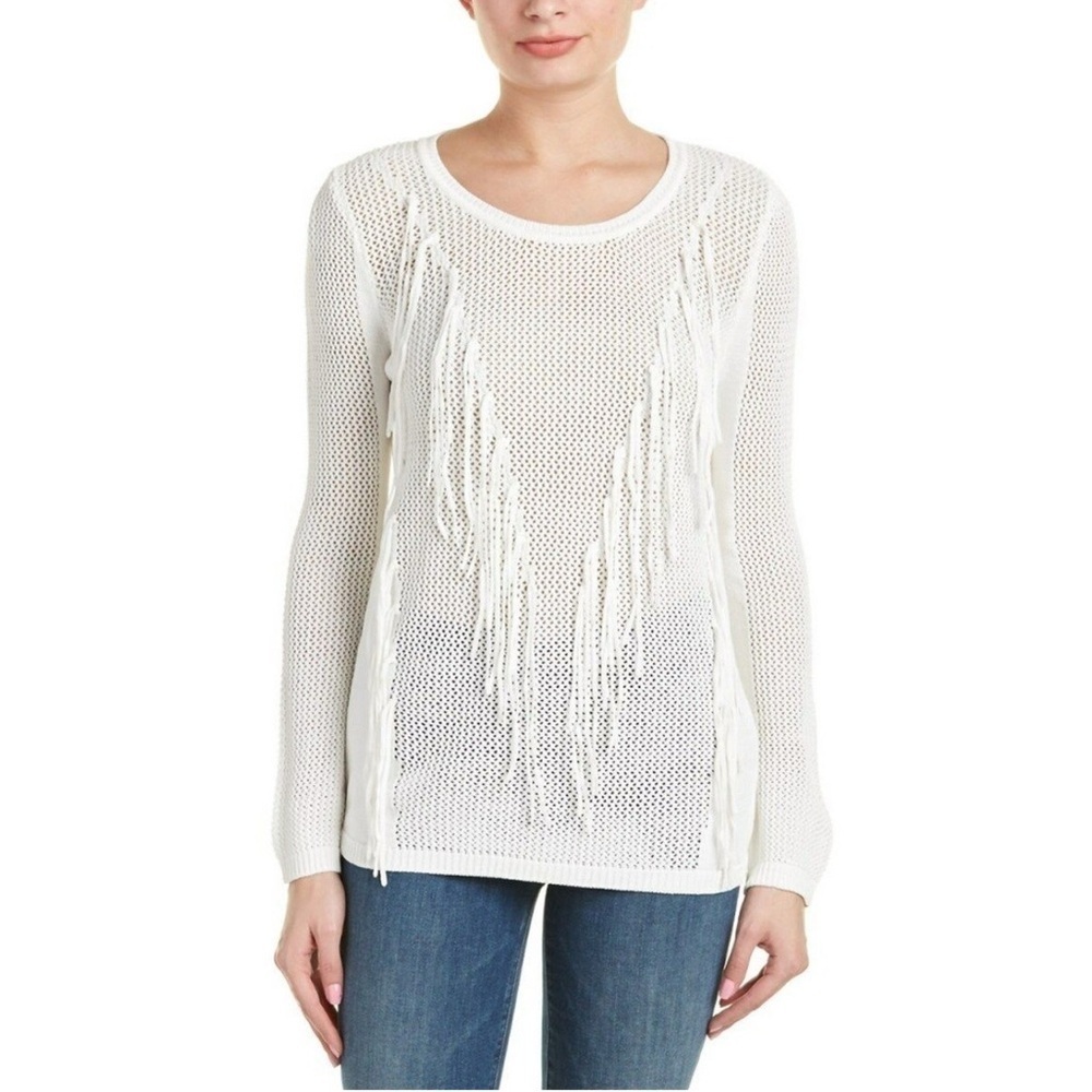 Sandro Scoop Neck Sweater with Fringe Size 8
